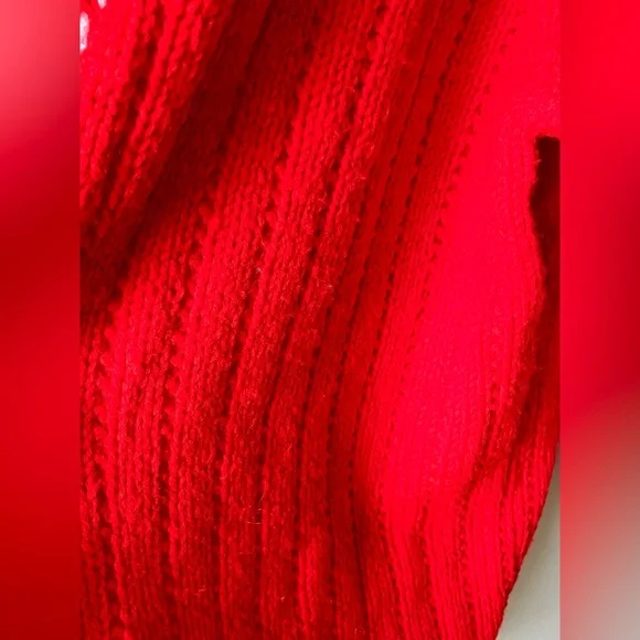 Bright red knit open front cardigan with white knit pattern - Picture 8 of 12